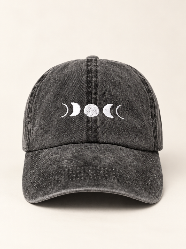 Washed charcoal Moon Phase Hat, straight-on front view
