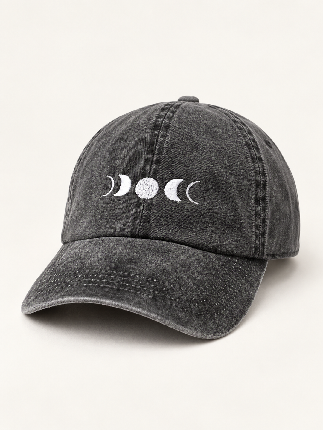 Washed charcoal Moon Phase Hat, three-quarter view