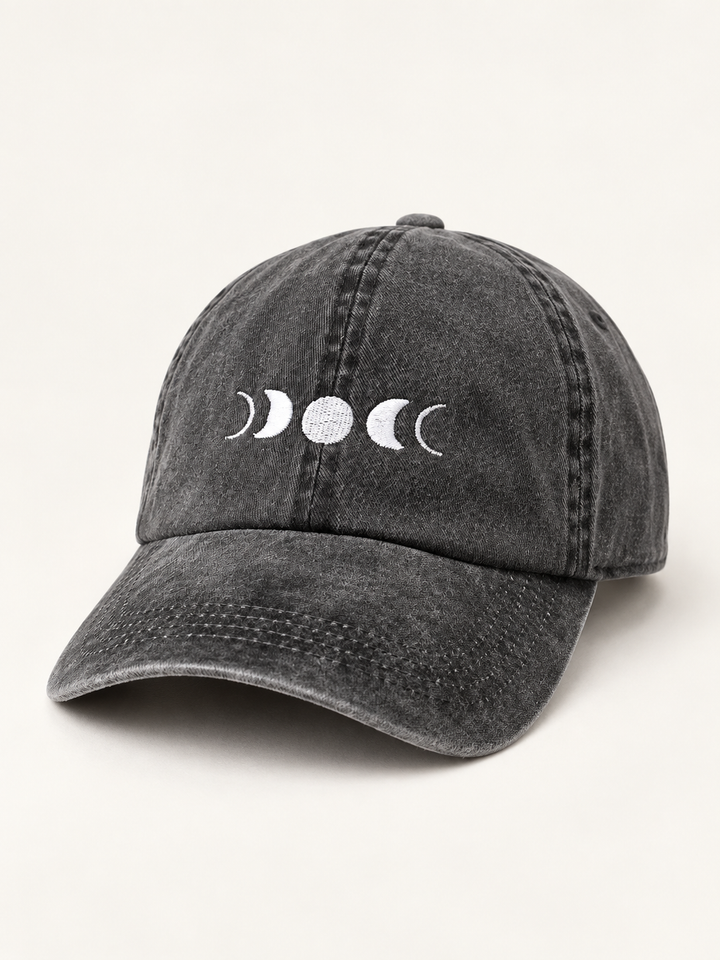 Washed charcoal Moon Phase Hat, three-quarter view