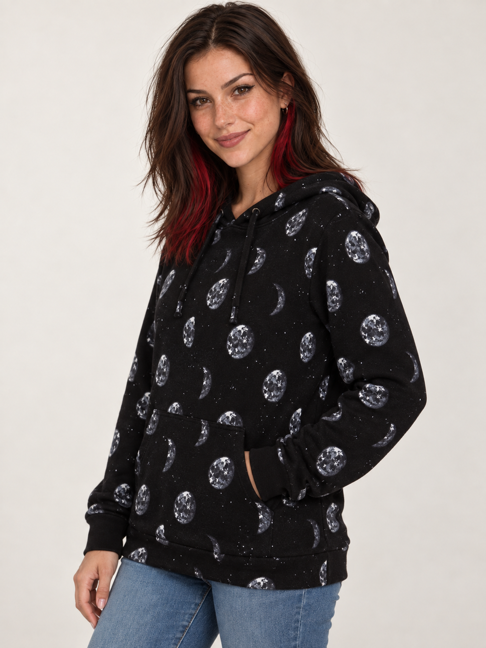 Moon Phase Hoodie 45-degree view on model