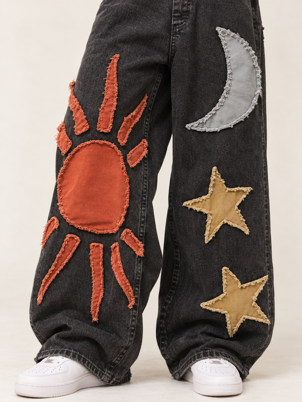 Moon and Star Patchwork Overalls patchwork detail
