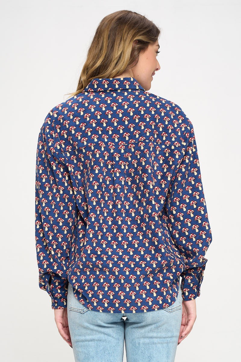 Mushroom Corduroy Button Up Blue