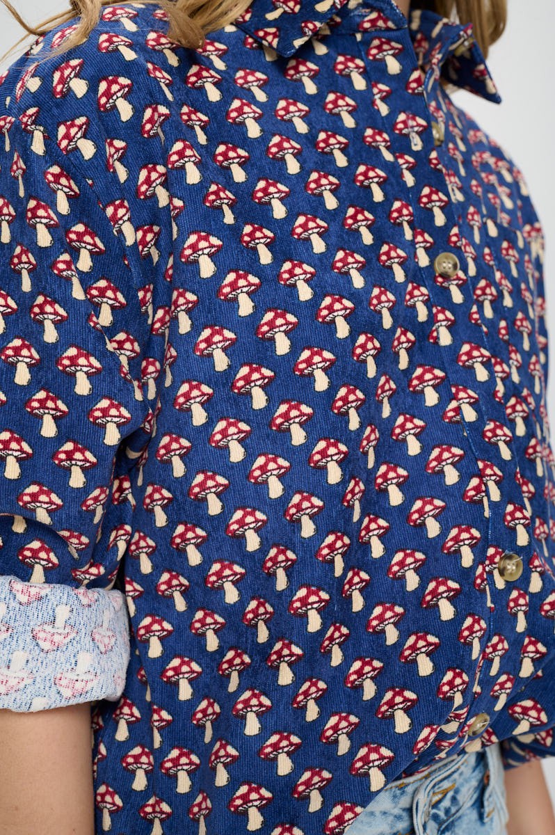 Mushroom Corduroy Button Up Blue