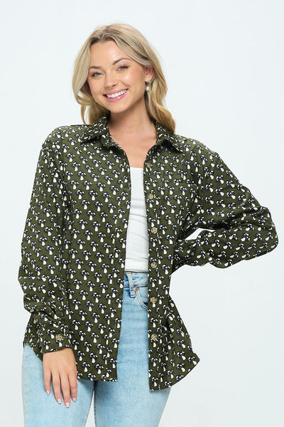 Mushroom Corduroy Button Up Green