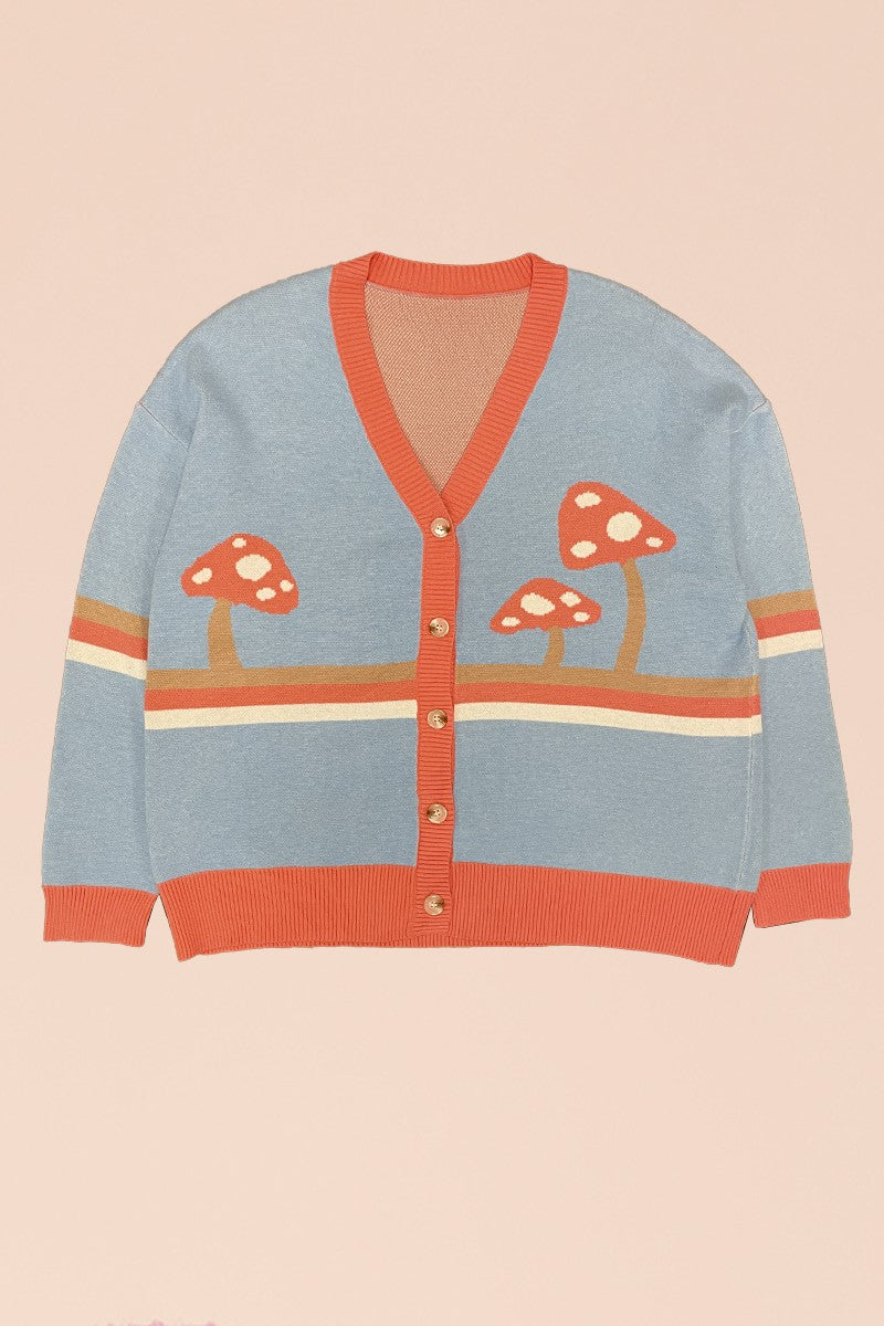 Mushroom Cardigan Red Stripe Blue