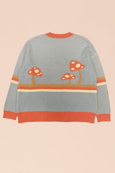 Mushroom Cardigan Red Stripe Blue