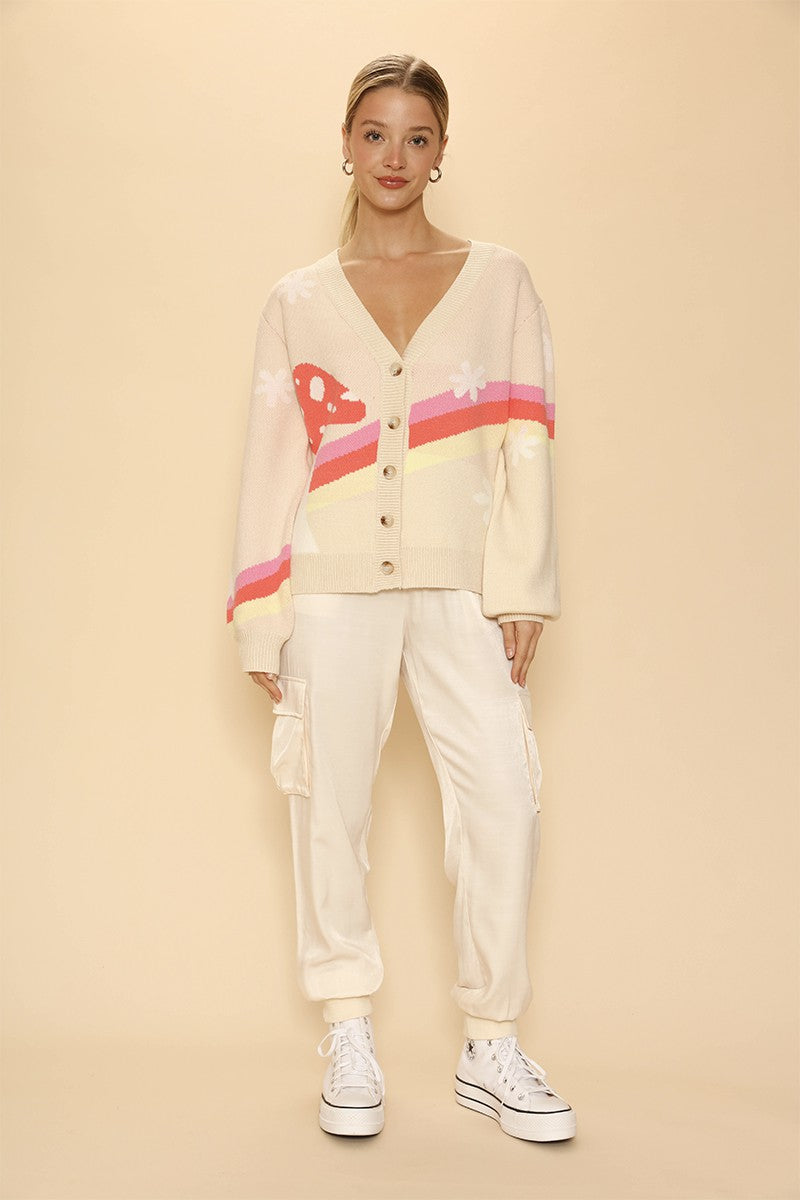 Mushroom Cardigan Retro Stripe Cream