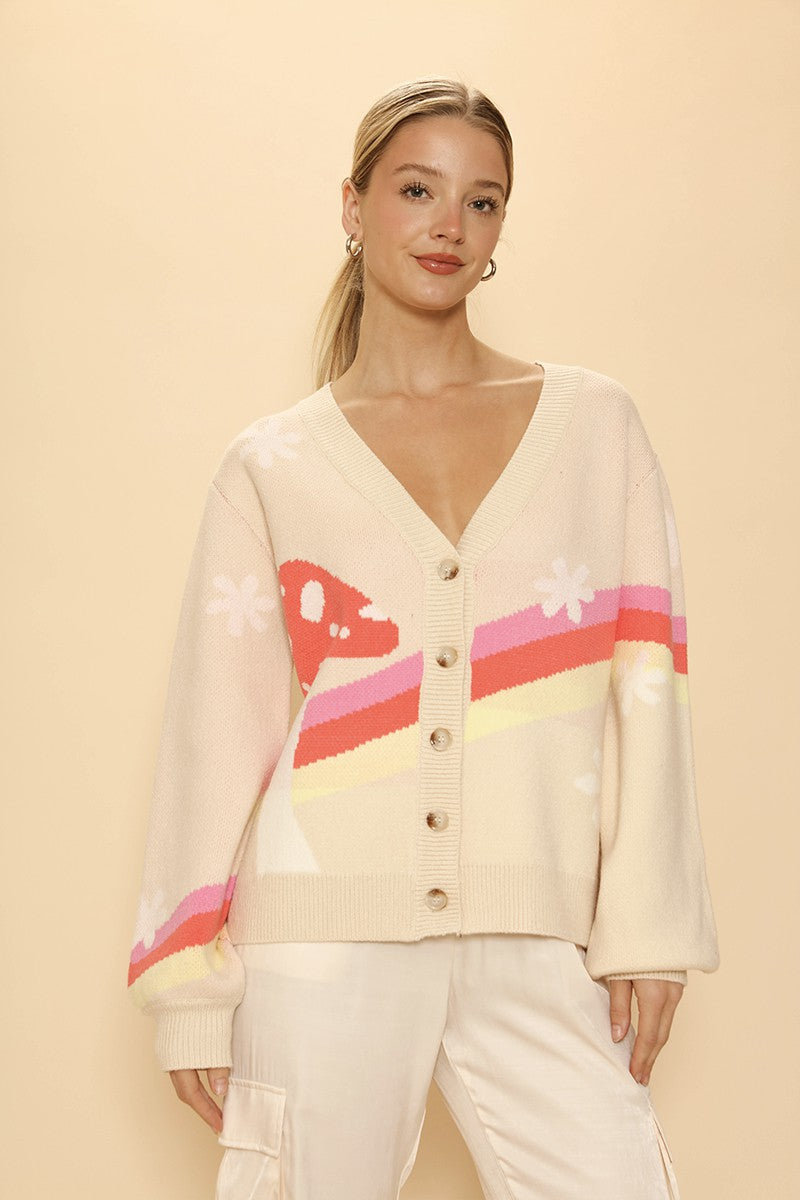 Mushroom Cardigan Retro Stripe Cream