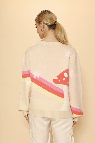 Mushroom Cardigan Retro Stripe Cream