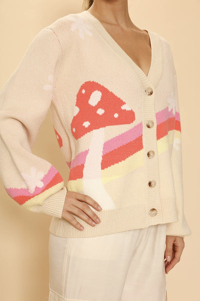 Mushroom Cardigan Retro Stripe Cream