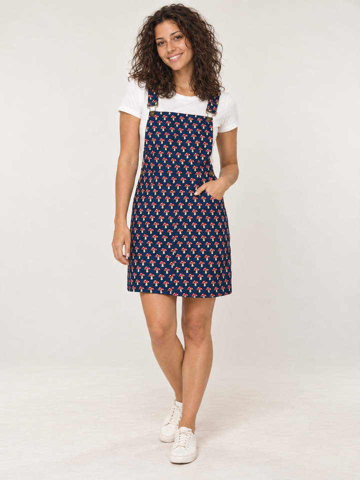 Mushroom Overall Dress Blue - full body front view