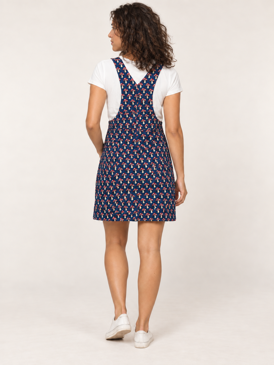 Mushroom Overall Dress Blue - full body back view