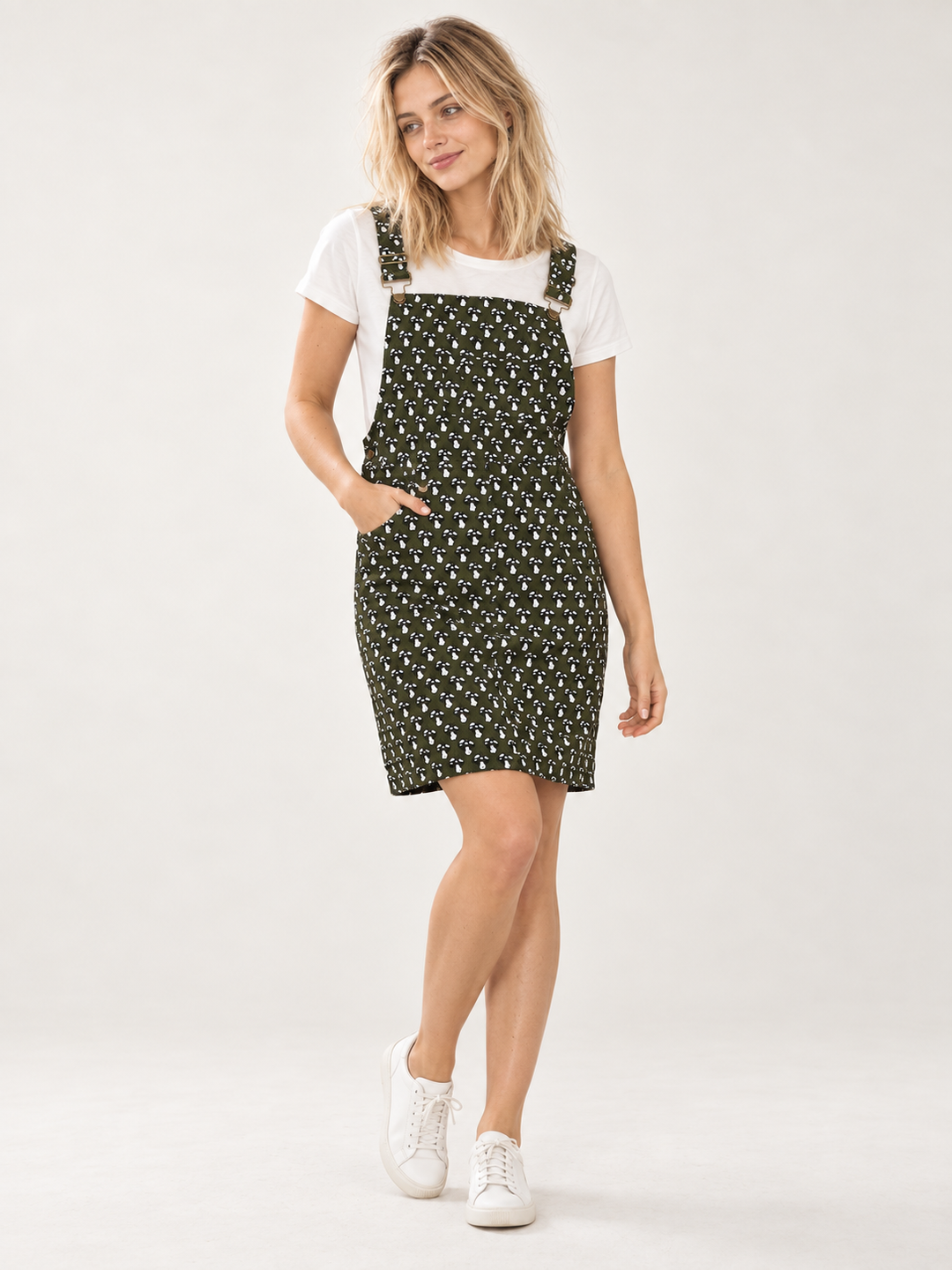 Mushroom Overall Dress Green full-body front view