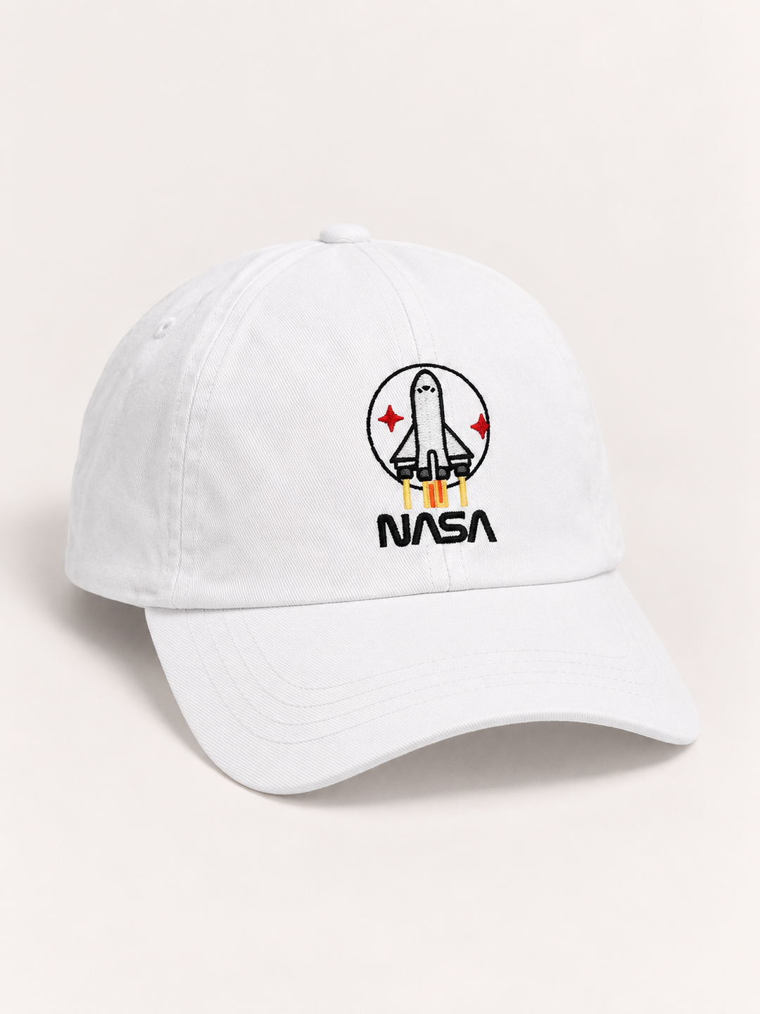 White NASA embroidered baseball cap, three-quarter view