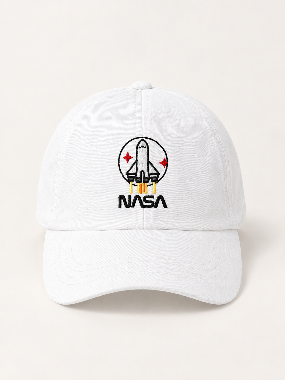 White NASA embroidered baseball cap, front view