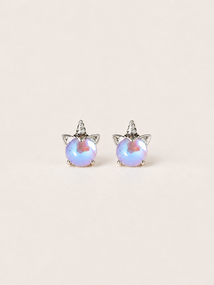 Opal Unicorn Stud Earrings shown on a warm neutral background