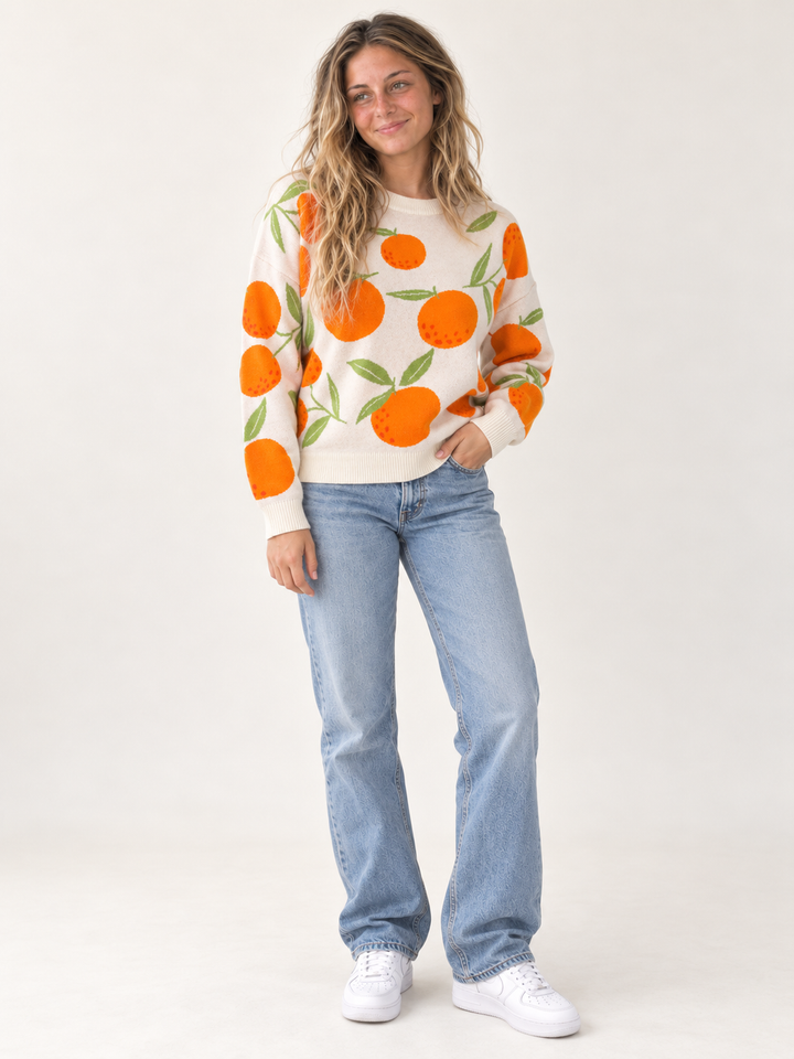 Orange sweater full-body front view on model
