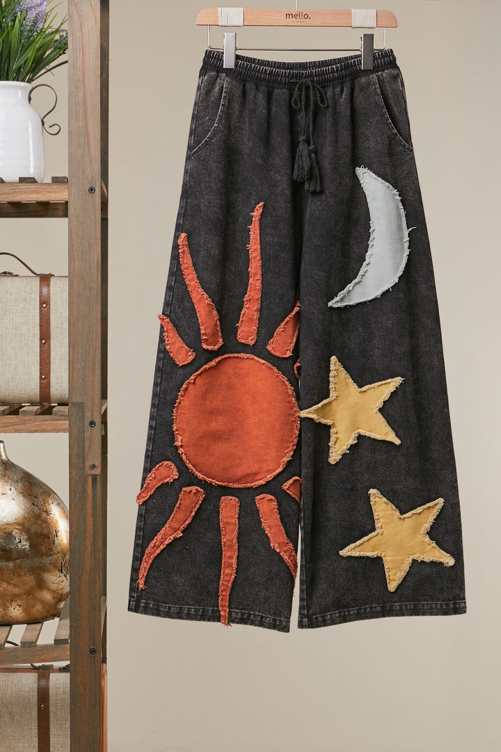 Moon And Star Patchwork Wide Leg Pants