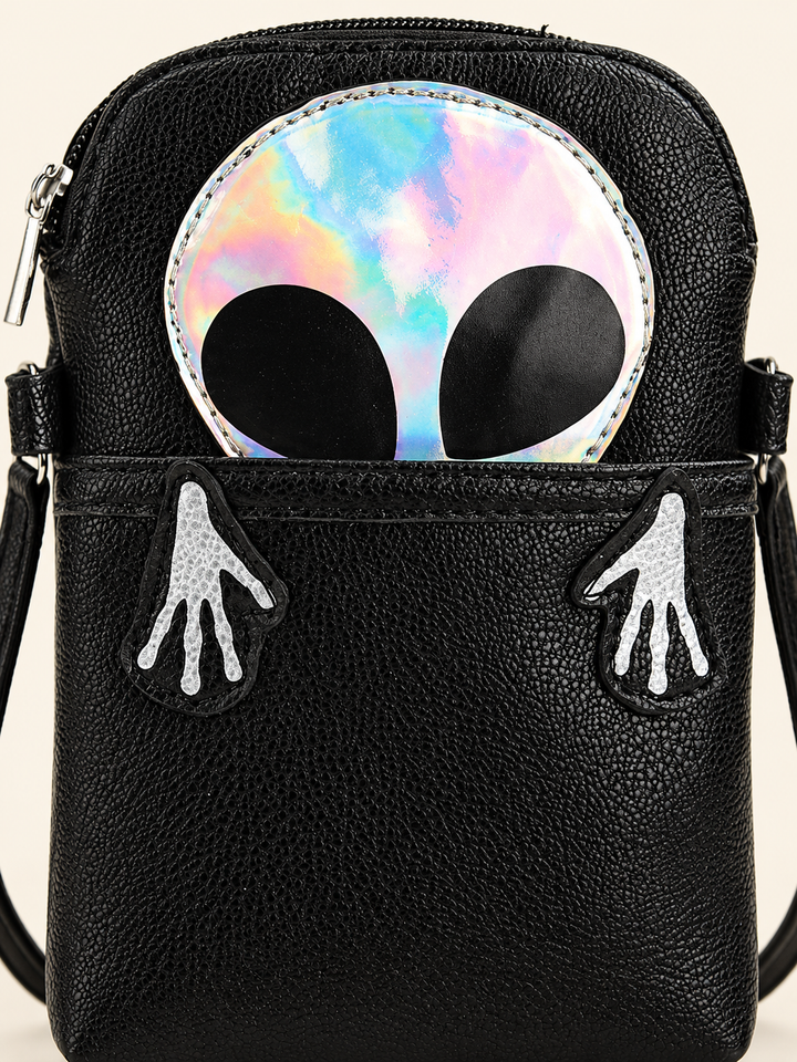 Close-up detail of the Peeking Alien Crossbody Bag