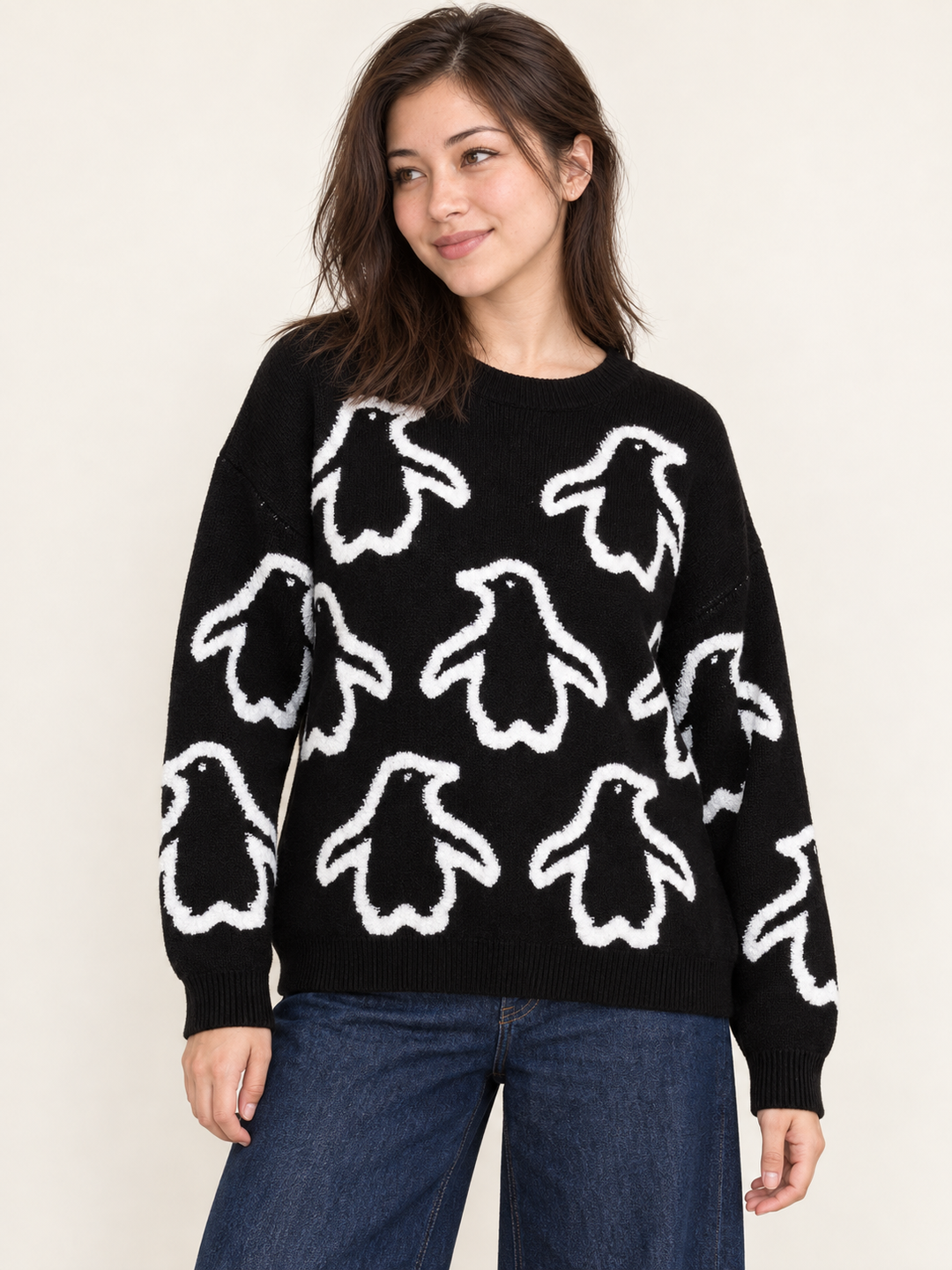 Penguin Sweater Black front view