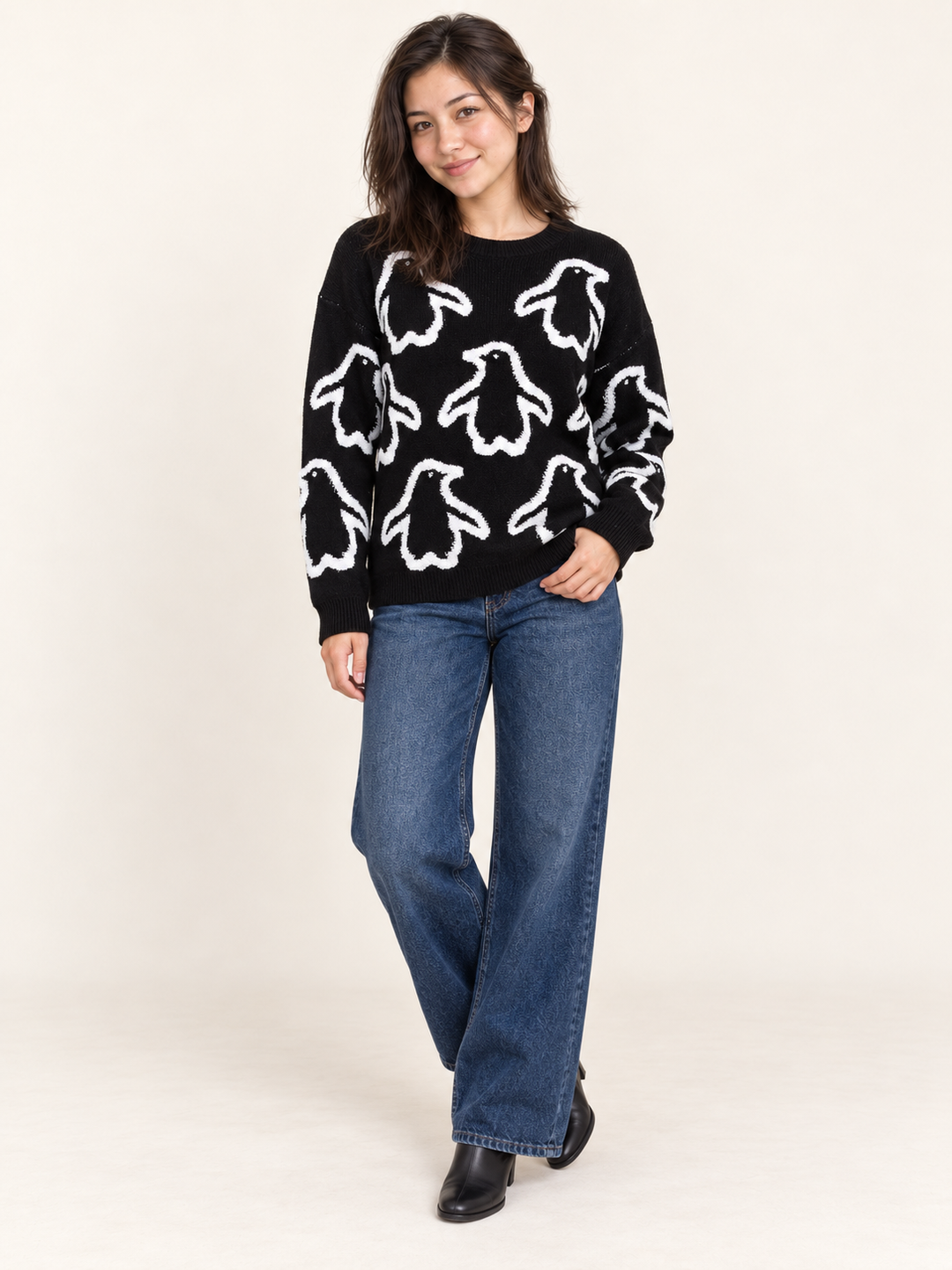 Penguin Sweater Black full-body front view