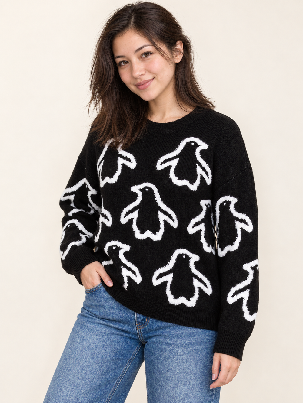 Penguin Sweater Black three-quarter view