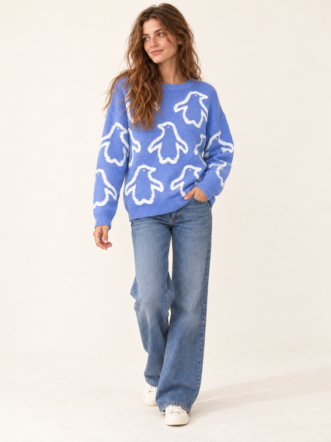 Penguin sweater blue - full body view