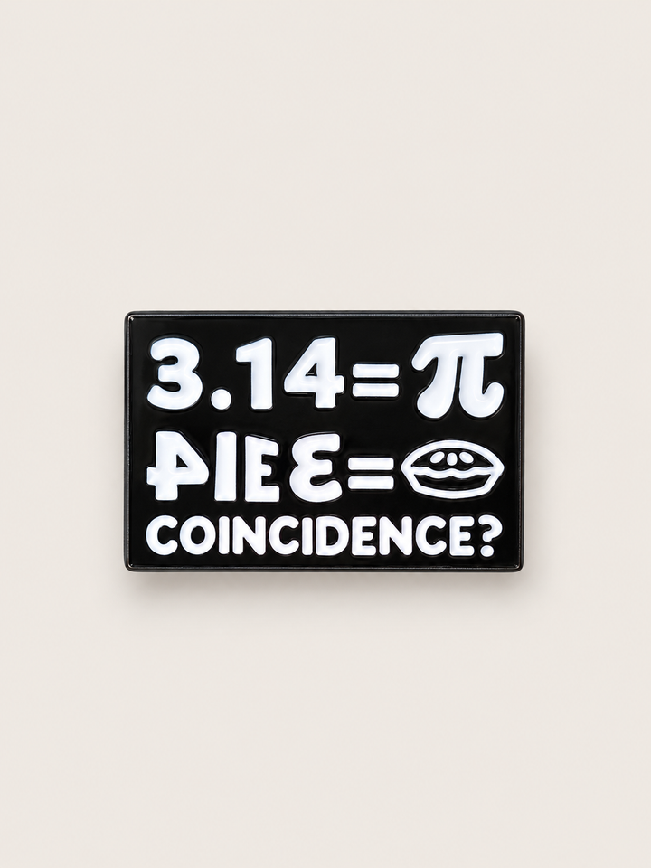 Pi Pie Coincidence Pin shown on a warm neutral background