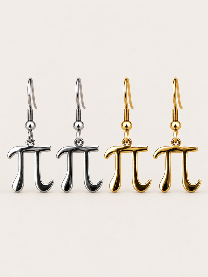 Pi Symbol Drop Earrings — combined; Stainless Steel