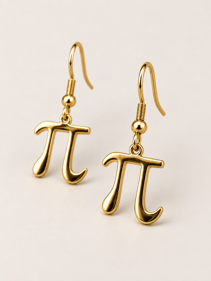 Pi Symbol Drop Earrings — gold angle; Stainless Steel