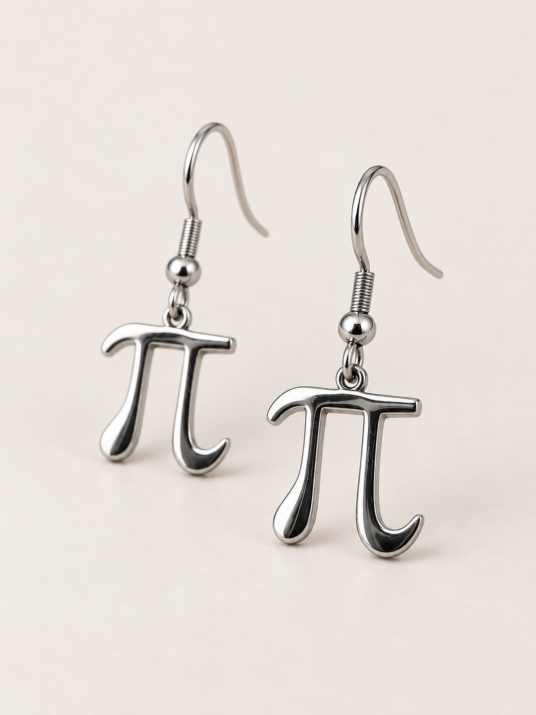 Pi Symbol Drop Earrings — silver angle; Stainless Steel