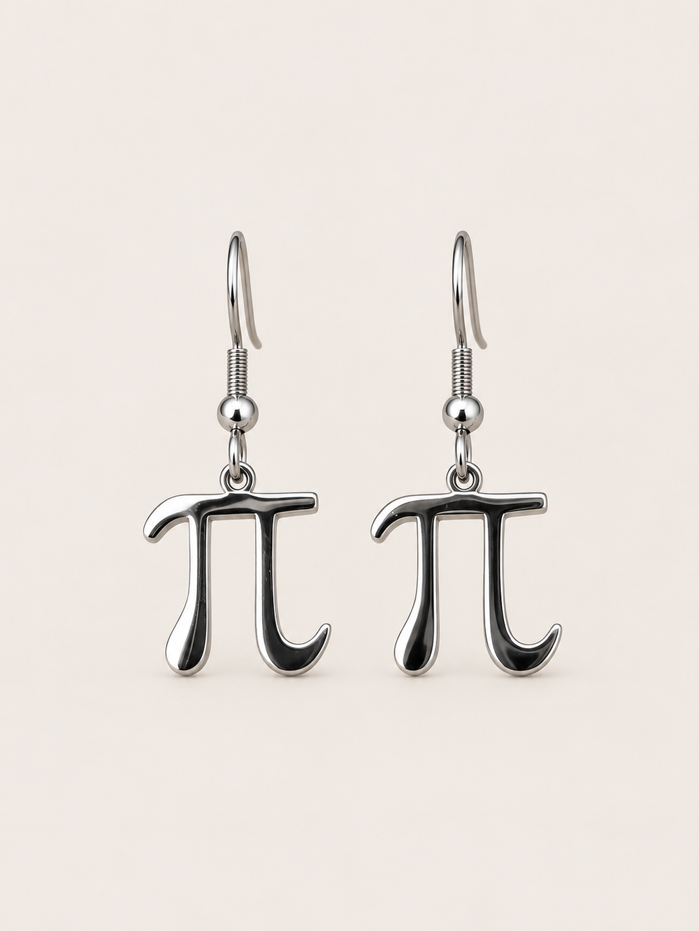 Pi Symbol Drop Earrings — silver main; Stainless Steel