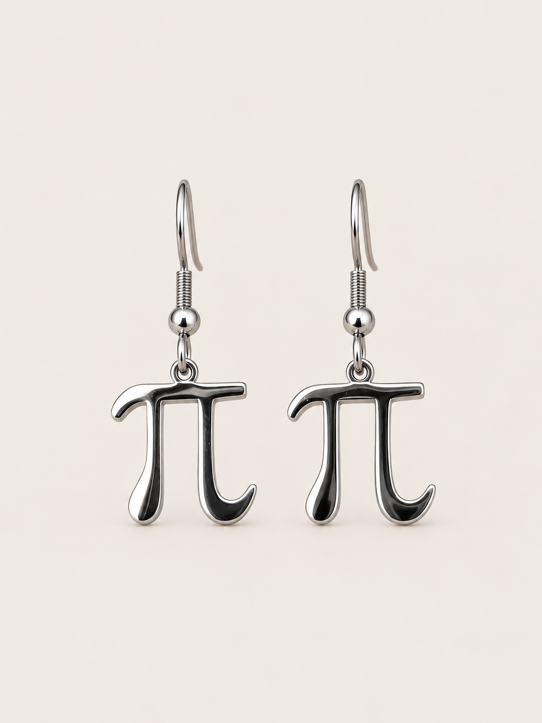 Pi Symbol Drop Earrings — silver main; Stainless Steel