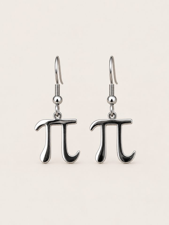 Pi Symbol Drop Earrings — silver main; Stainless Steel