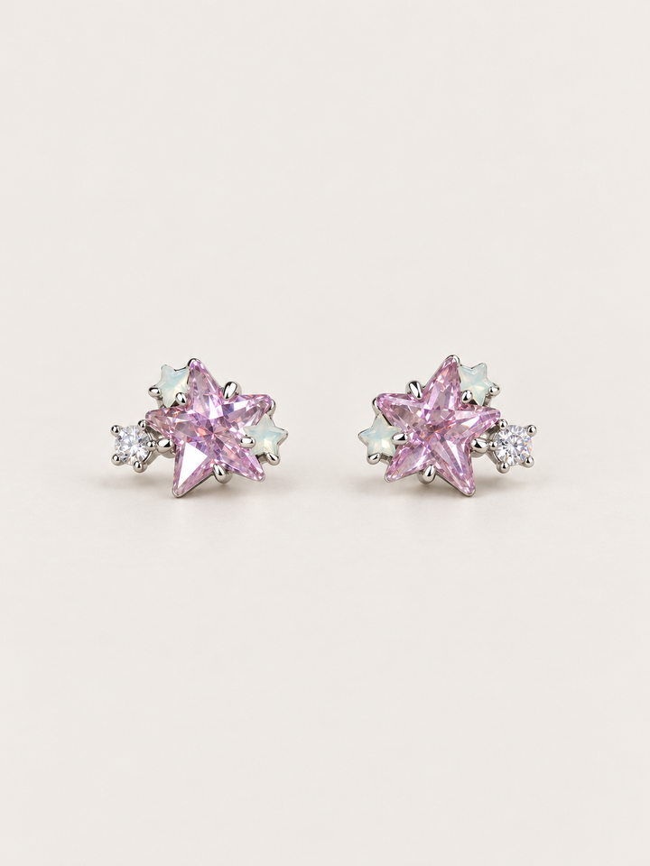 Pink Star Cluster Stud Earrings shown on a warm neutral background