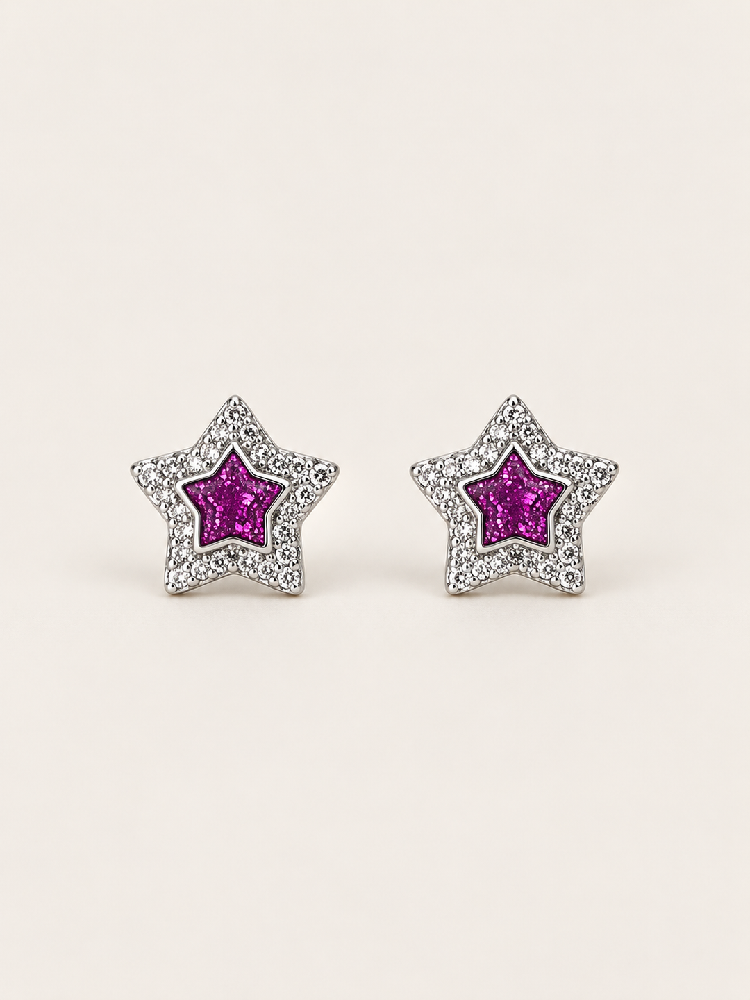 Pink Star Stud Earrings shown on a warm neutral background