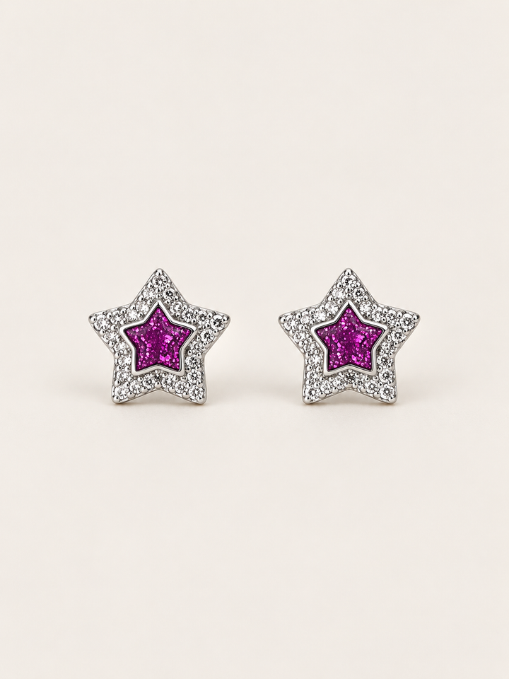 Pink Star Stud Earrings shown on a warm neutral background