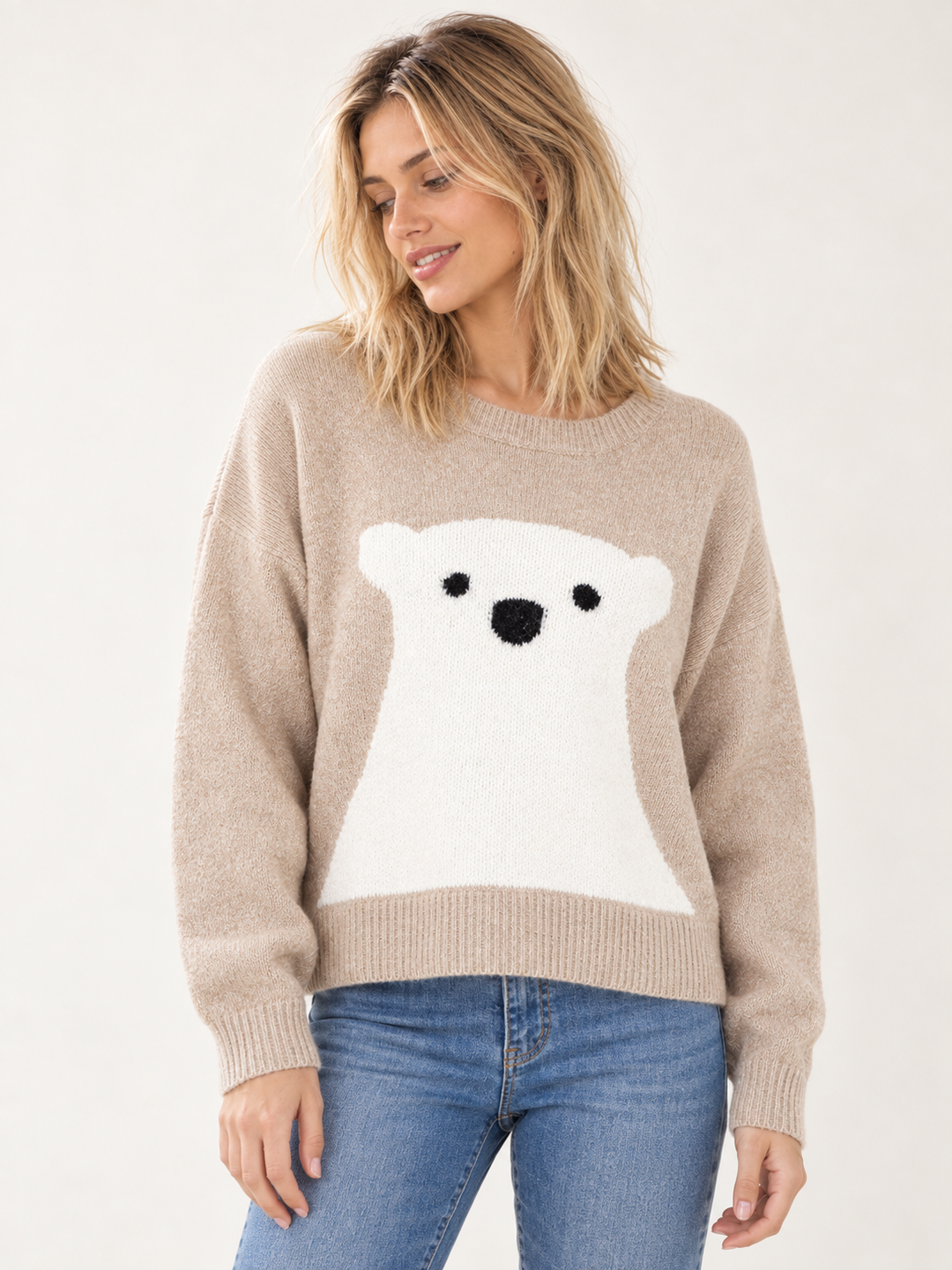 Polar Bear Sweater Taupe front view