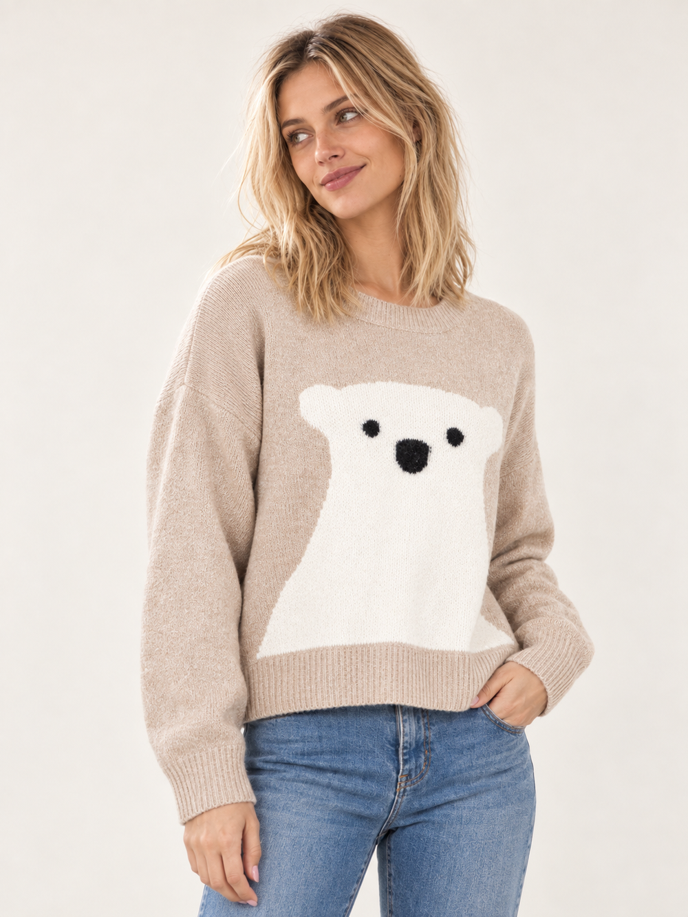 Polar Bear Sweater Taupe angled view