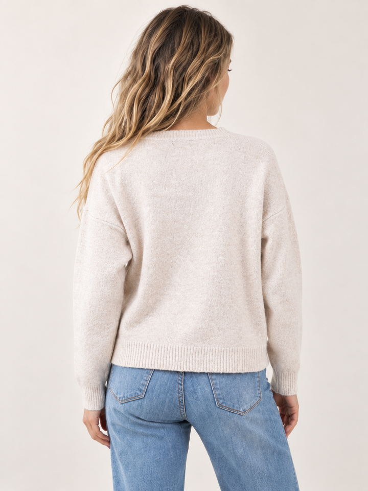 Puppy Sweater Taupe back view on model