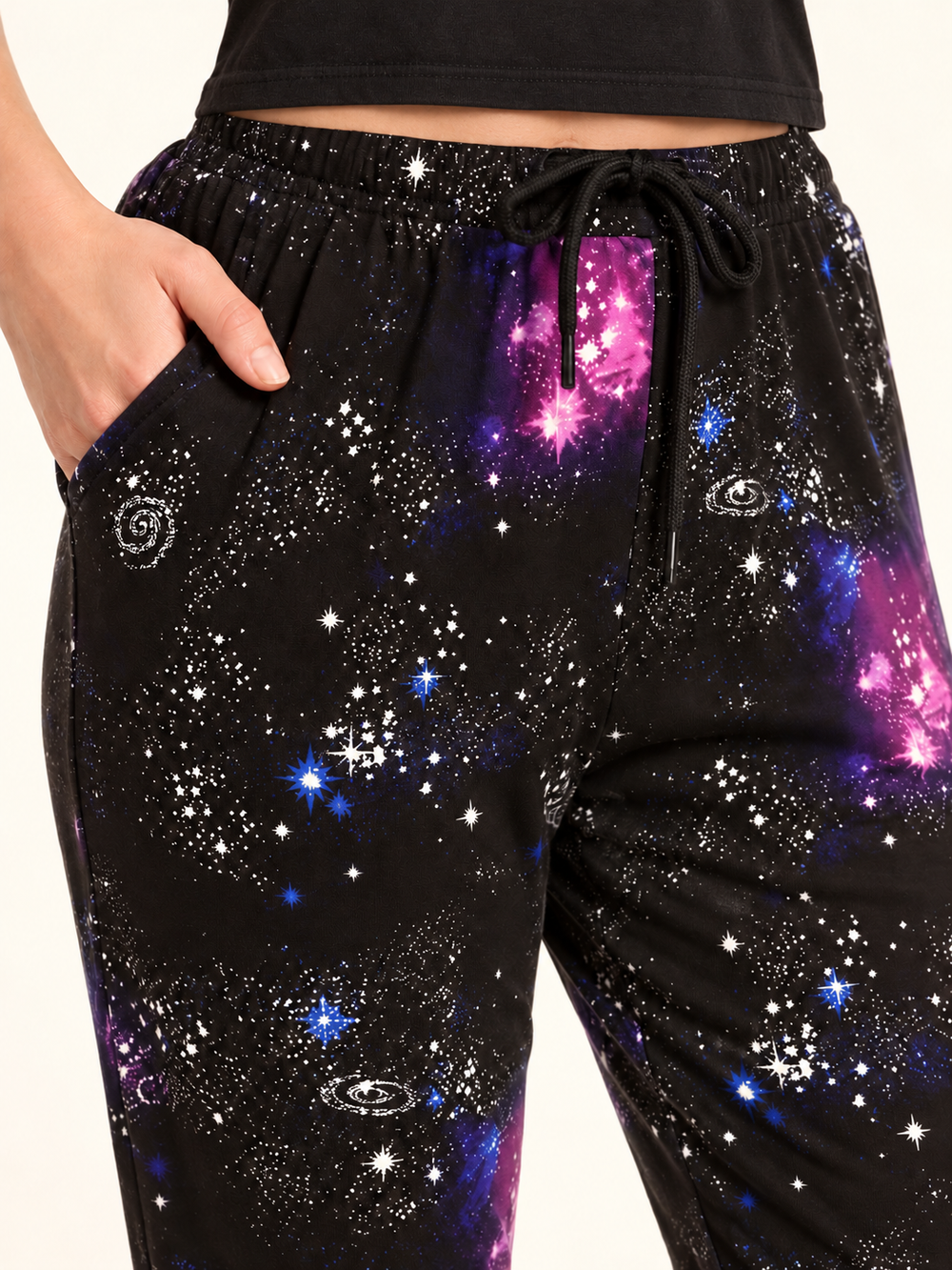 Purple Galaxy Joggers fabric and waistband close-up