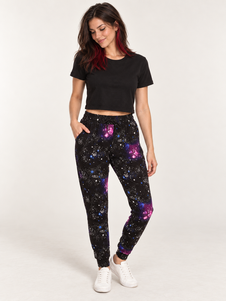 Purple Galaxy Joggers full-body front view