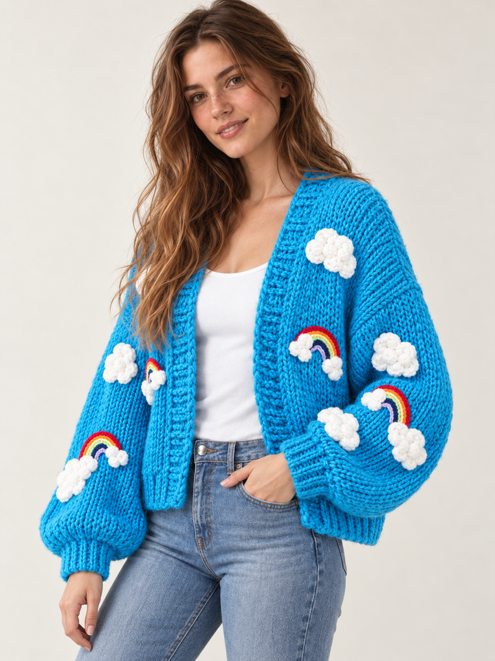 Rainbow Dreams Knit Cardigan Blue angled view