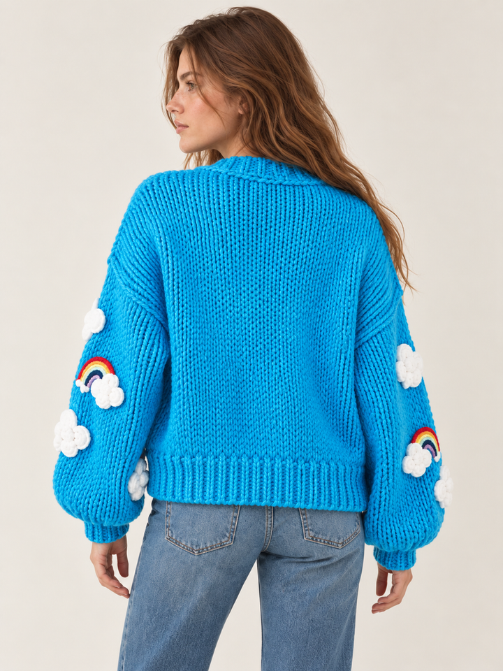 Rainbow Dreams Knit Cardigan Blue blank back view