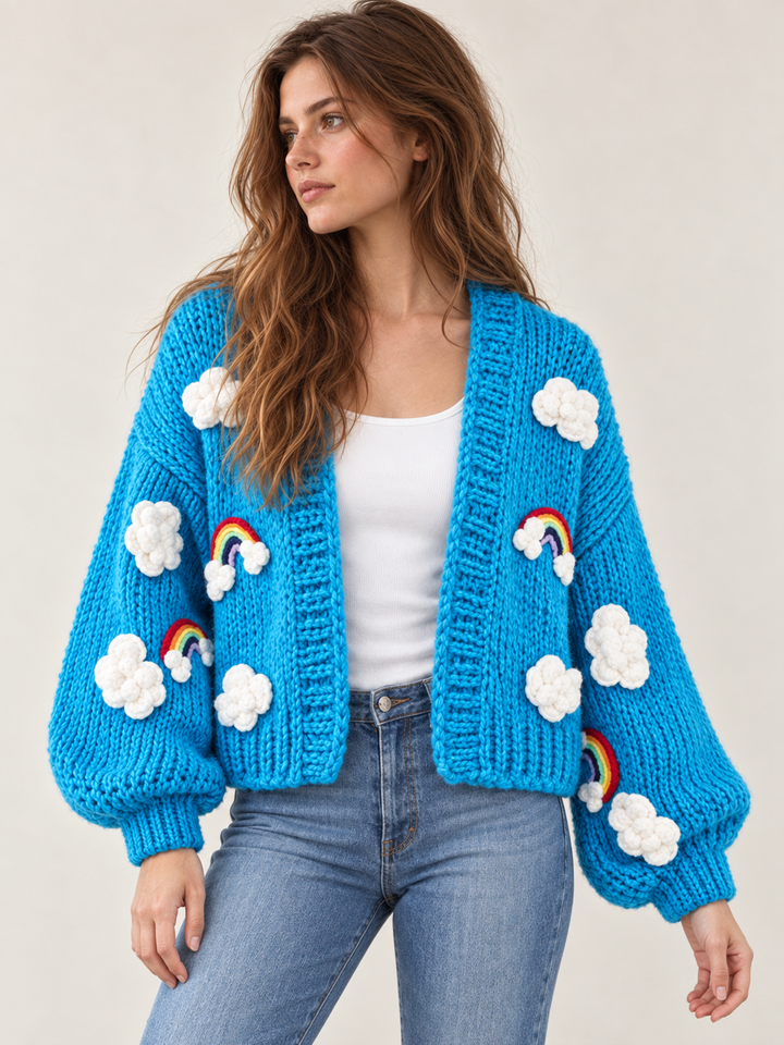 Rainbow Dreams Knit Cardigan Blue front view