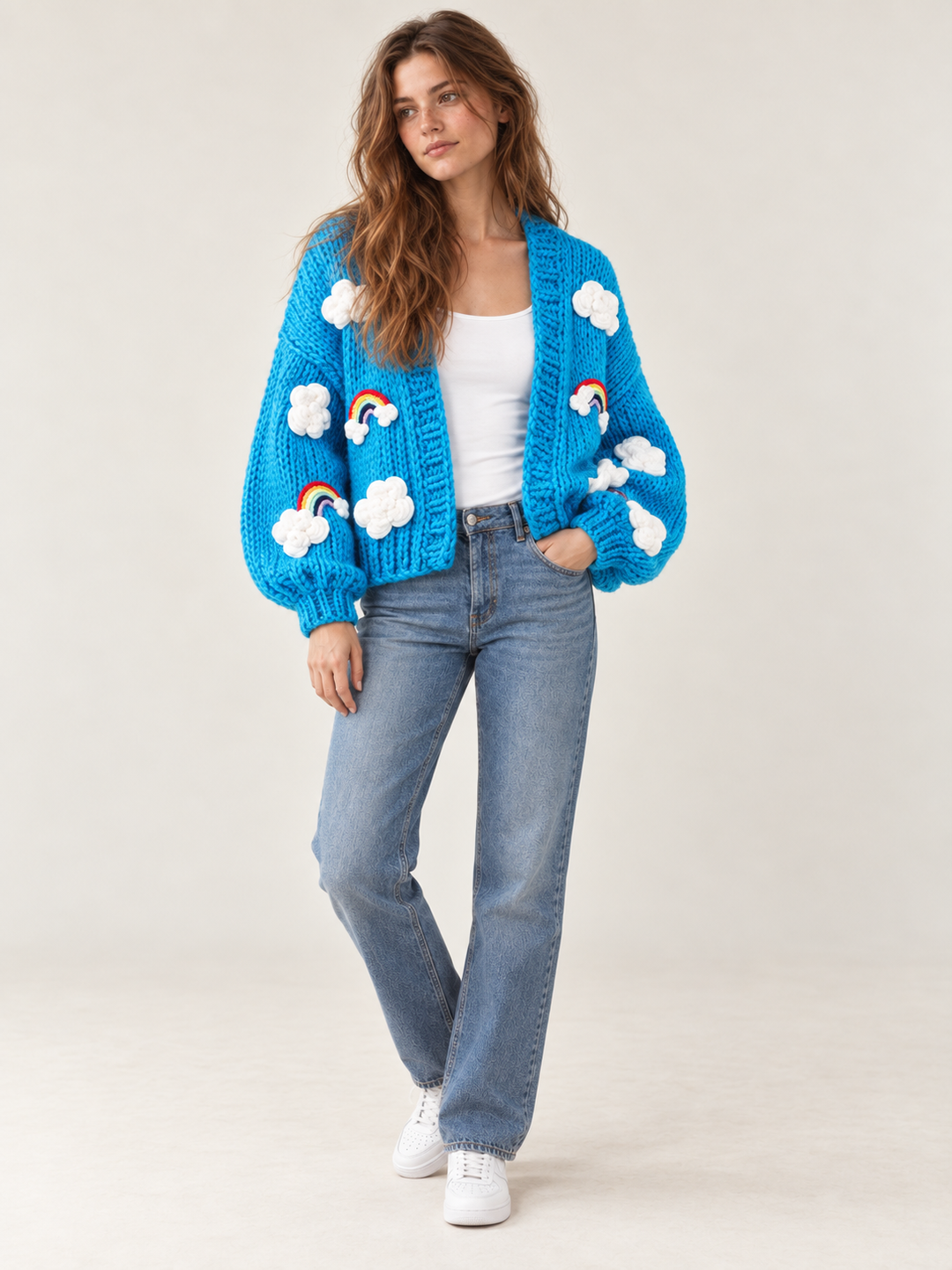 Rainbow Dreams Knit Cardigan Blue full-length view