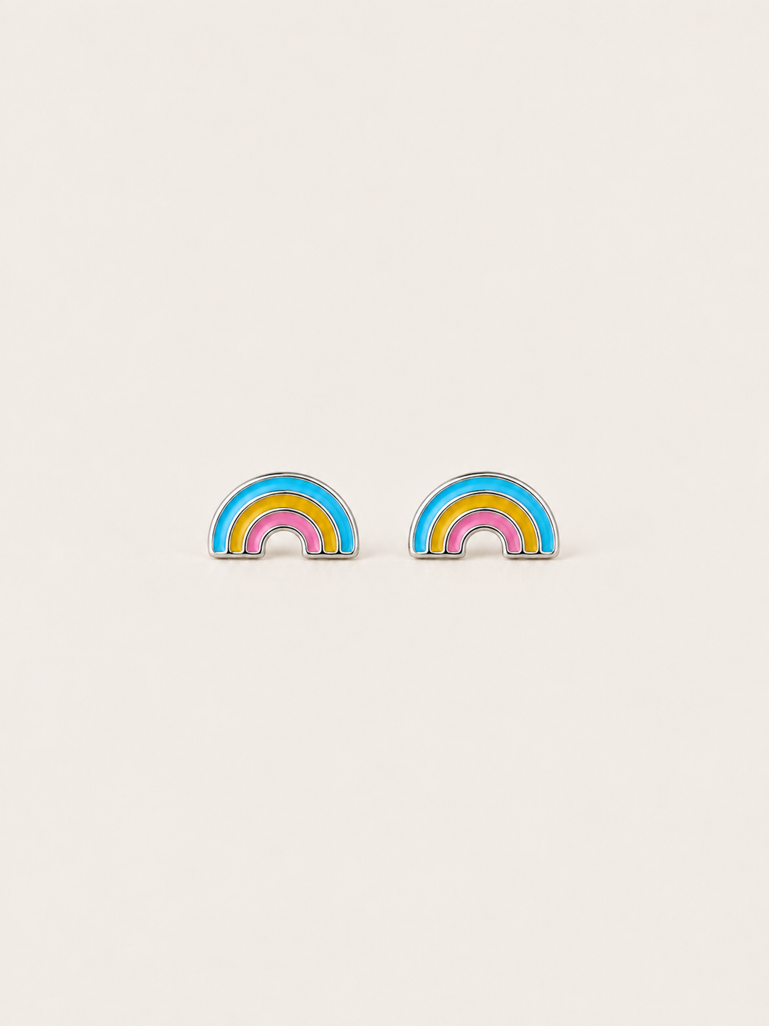 Enamel Rainbow Stud Earrings shown on a warm neutral background