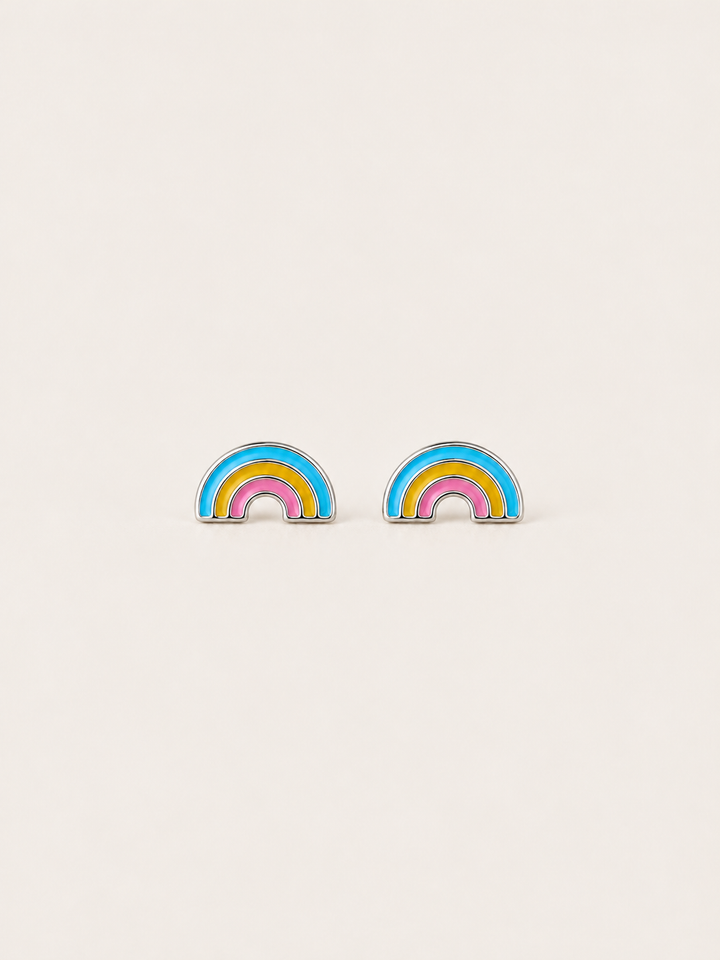 Enamel Rainbow Stud Earrings shown on a warm neutral background