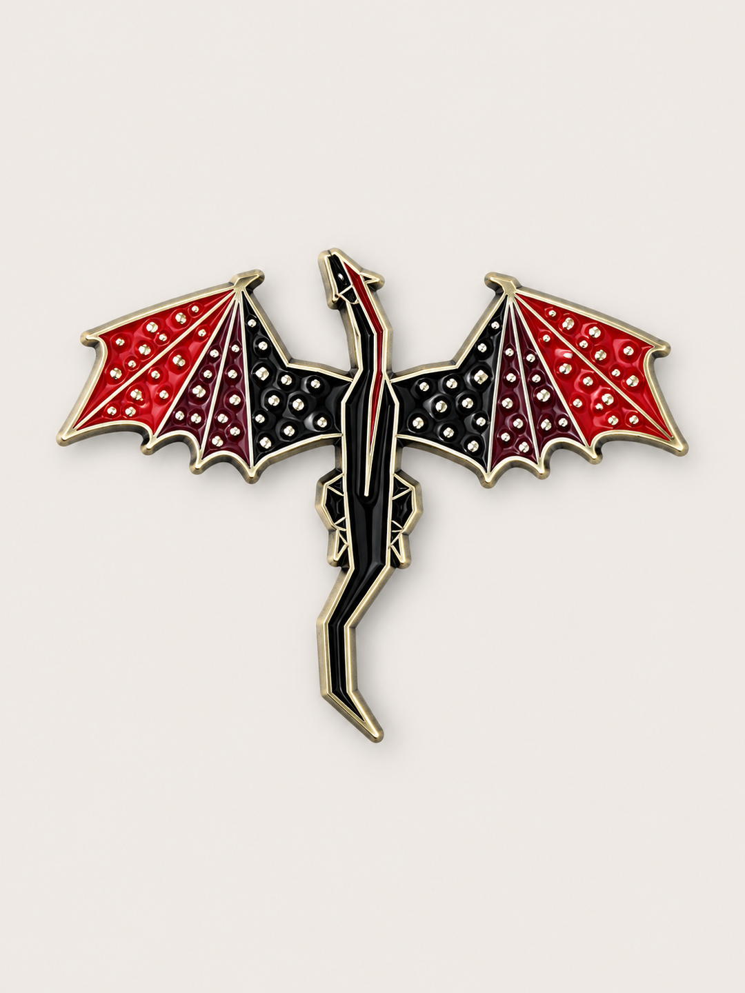 Red Winged Dragon Pin shown on a warm neutral background