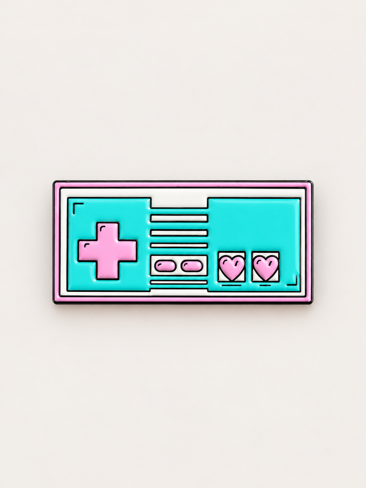 Retro Video Game Controller Pin shown on a warm neutral background